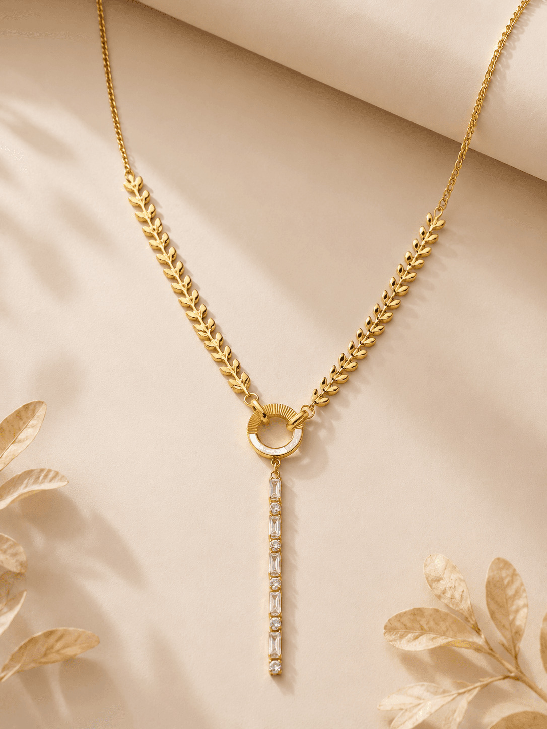 Golden Laurel Drop Necklace 2